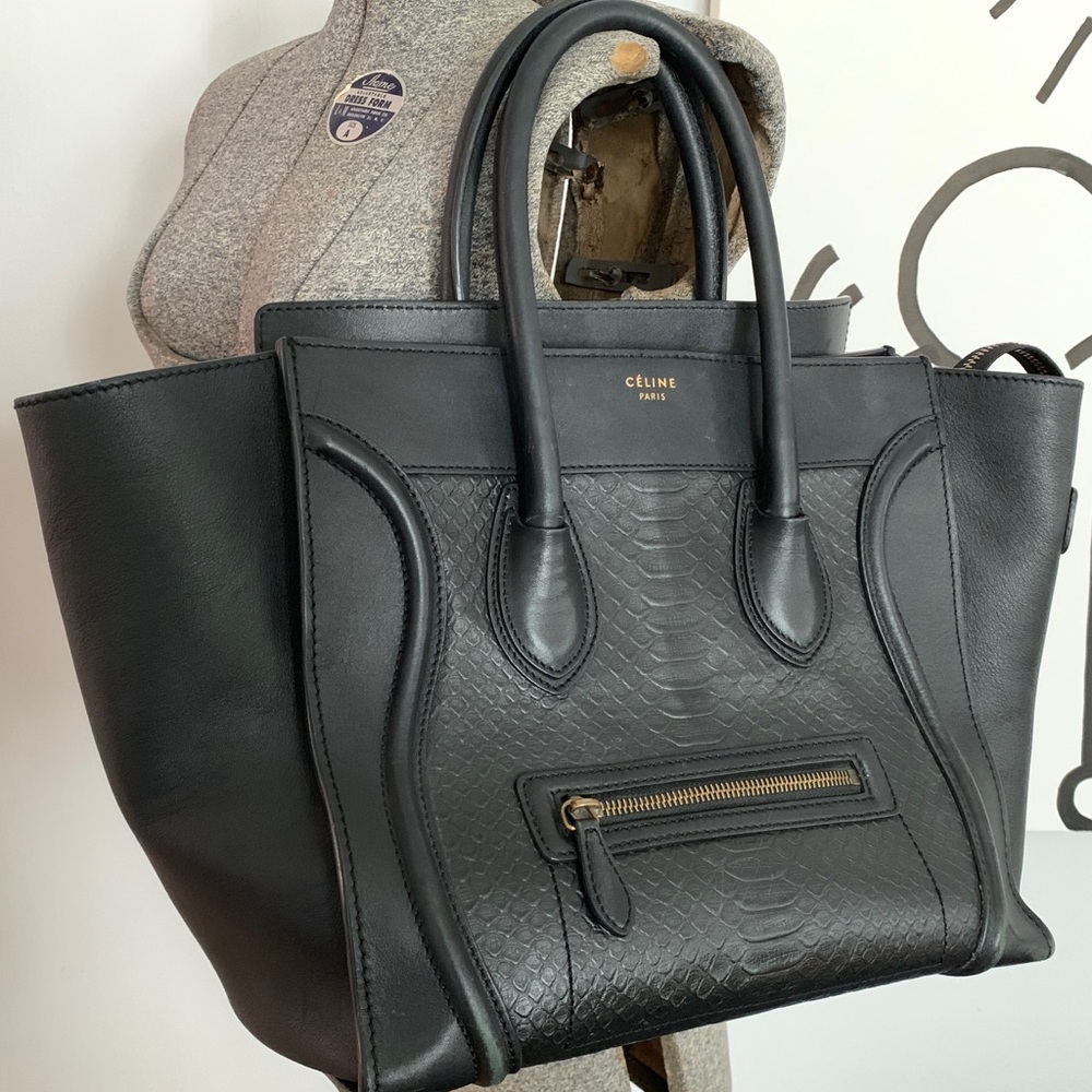 Celine Embossed Python Mini Luggage Leather Bag